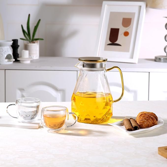 Heat Resistant Glass Pitcher With Lid And Spout, Glass Iced Tea Pitchers Beverage Pitchers For Fridge, Water Pitcher And Carafe 51oz/1500ml
