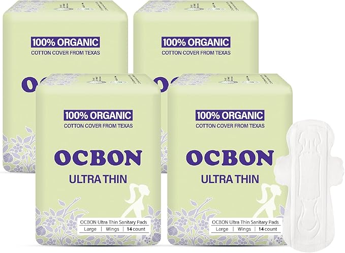 Unscented Ultra Thin Sanitary Pads (56 Count, Large) – Organic Cotton Feminine Pads with Wings for Women, Super Absorbent & Soft, Period Protection, Hypoallergenic