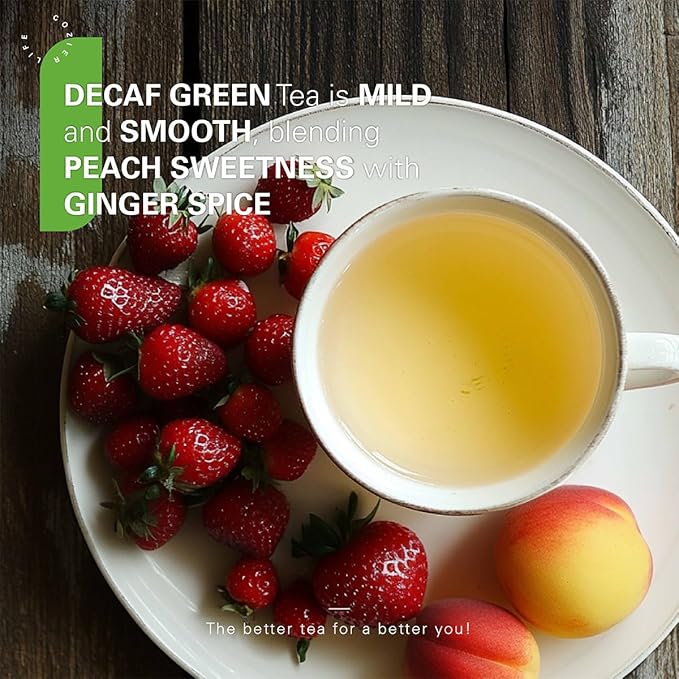 WT WEETEE Decaf Ginger Peach Green Tea Bags, Made of Decaffeinated Green Tea, Ginger & Natural Peach Flavor, Flavored Fruit Tea Bags 50 Counts Good for Iced