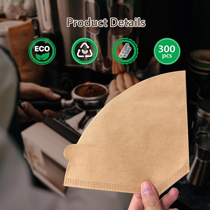 300 Count Cone Coffee Filters #4, Natural Brown Paper Coffee Filters 4 Cone Paper for Pour Over and Drip Coffee Maker (100 Count, Pack of 3)