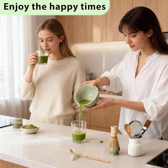 12 Pcs Matcha Whisk Set, Matcha Kit for Ceremony, Matcha Bowl with Spout, Perfect Matcha Making Kit for Matcha Lover, Gift for Friend/Family (12 Pack,Green)