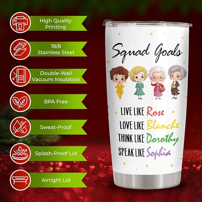 34HD Valentine Friend Gifts, Golden Movie Tumblers with Lid 20 oz Stainless Steel, Best Friend Travel Cup Mug, Friend Decor, Birthday Gifts for Bestie Women Girls