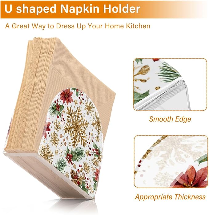 Christmas Golden Glitter Snowflakes Napkin Holder for Table Paper Cocktail Napkin Holders for Kitchen Dinning Acrylic Dinner Napkin Dispenser for Dinner Home Decor Bar 1 Pack