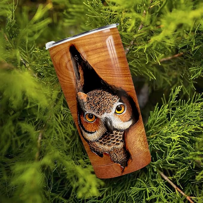 winorax Tumbler 20oz Owl Gifts For Owl Lovers Women Girl Men Boy Owls Wooden Drawings Tumblers Coffee Travel Mug Cup With Lid Owls Gifts For Birthday Christmas