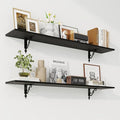 RICHFOCUS Floating Shelves for Wall Decor, 47.3W x 8D Shelves Set of 2, 8 Inch Deep Rustic Wood Shelves Wall Mounted with Brackets, Long Floating Shelves for Living Room Bedroom Kitchen, Black