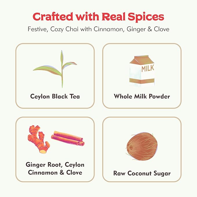 Gingerbread Chai Latte Gift Box with LazyCup Tumbler – 12 Spiced Chai Servings + Strainer Tea Mug – Ceylon Tea Powder with Whole Milk – Cozy Holiday Chai Kit – No Refined Sugar – Cinnamon Ginger Blend