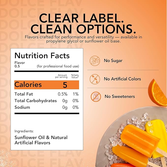 Dolce Flav Orange Creamsicle Extract - 2 Ounce Oil-Soluble Kosher, Sugar-Free, Concentrated Orange Creamsicle Flavor for Candy, Chocolates & Desserts, Pack of 2