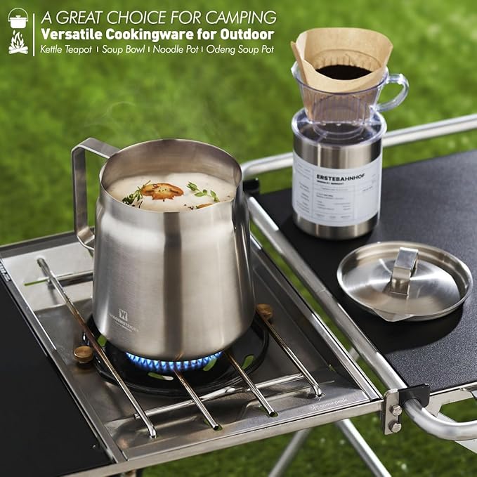 Stainless Steel Classic Tea Kettle 2.1 Quarts / 2 Liters, Multi-purpose Cooking Pot, Mini Milk Pan, Butter Warmer, On-the-go Saucepan, Ramen Pot, Stovetop Metal Tea/Coffee Pot (606)