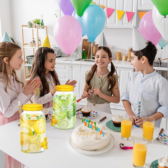 Havawish 2 Pcs 1 Gallon Plastic Beverage Dispenser with Spigot Clear Summer Kitchen Fridge Drink Dispenser for Parties Lemonade Juice Tea Beer Cold Water(Yellow,Cylinder)