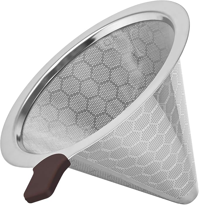 Stainless Steel Pour Over Coffee Filter for Chemex & Hario V60 - Reusable Coffee Filter Cone Dripper, Dual Mesh Fine Stainless Steel Coffee Filter Compatible with Chemex Coffee Maker & Other Brewers
