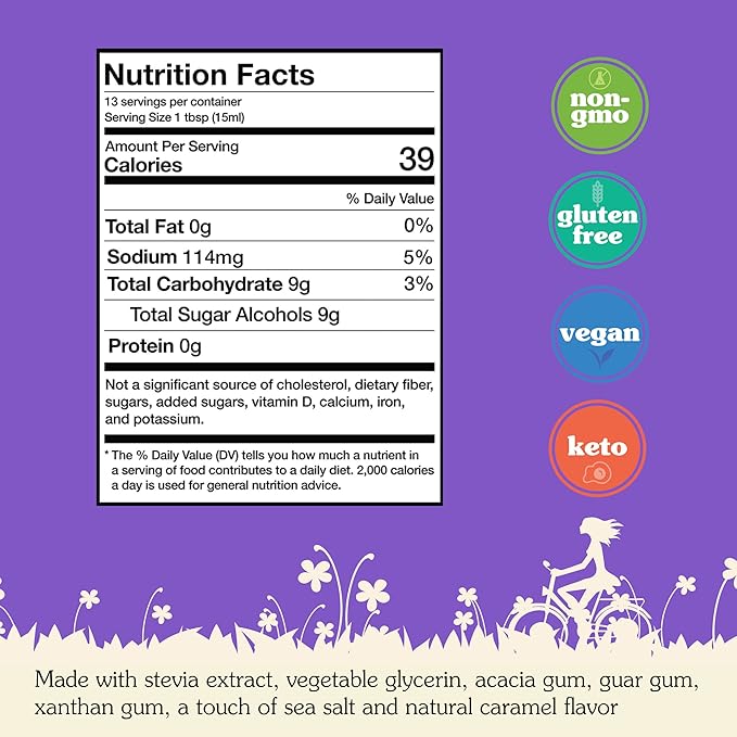 NuNaturals Stevia Syrup, Sugar-Free Sweetener, Plant-Based Sugar Substitute, Zero Calorie, Salted Caramel, 6.6 oz (3-Pack)