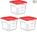 3 Sets 6 Qt Square Food Storage Containers with Lids Dough Proofing Bucket Commercial Polycarbonate Containers with Scale Clear Airtight Cereal for Pantry Home Restaurant (Red)