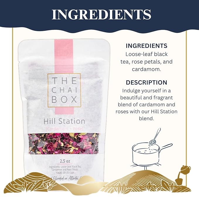 The Chai Box Loose Leaf Rose Tea - Featured in Oprah's Favorite Things | Caffeinated Black Tea with Rose Petals & Cardamom (Pack of 1) 2.5 oz | Makes 25 Cups | Small Batch Loose Leaf Tea with Whole, Premium Spices