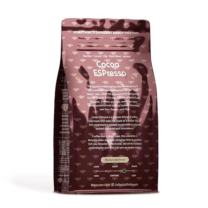 Coffee Uplifts People Cocoa Espresso Whole Bean Coffee, 12 Oz