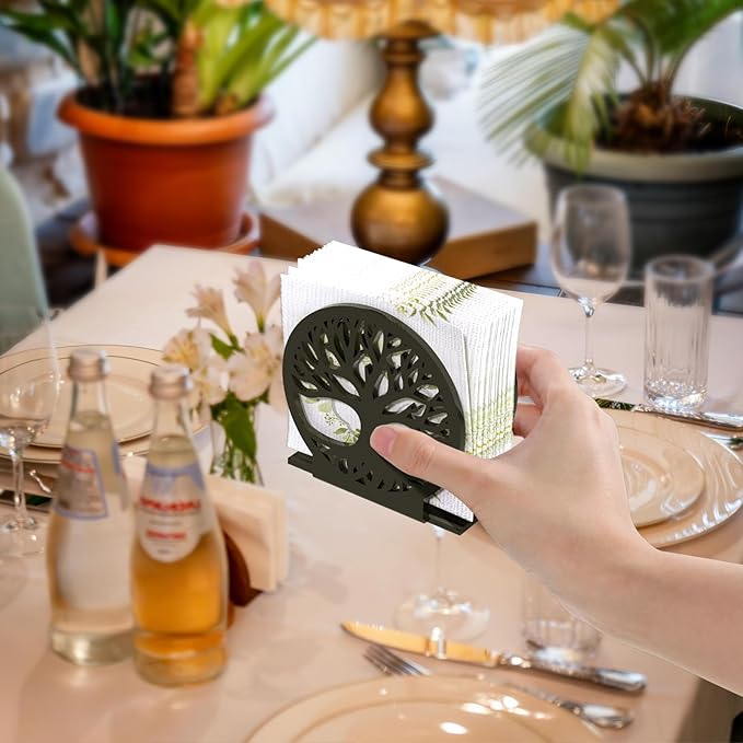 Napkin Holder, 2 PCS Black Acrylic Napkin Holder for Table, Standing Paper Napkin Dispenser for Kitchen Home Tree Design Guest Towel Holder for Coffee Shop Dining Table Decor (2pcs Tree-Shaped)