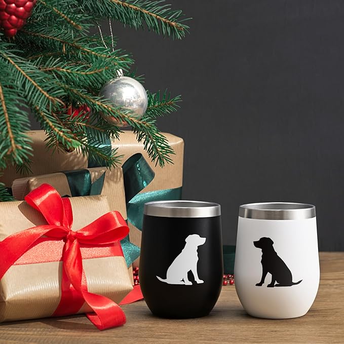 Lifecapido Labrador Retriever Gifts, Labrador Silhouette Stainless Steel Wine Tumbler Set of 2, Black Lab Gifts, Christmas Birthday Gifts for Dog Lovers Friends(12oz, Black&White)
