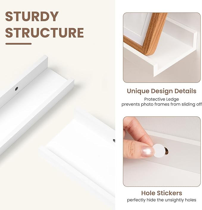 Fun Memories Picture Ledge Shelf, White Floating Shelves Set of 4, 36 Inch Picture Shelves for Wall with Ledge, Large Nursery Book Shelf for Toys Storage, Living Room, Bedroom Decor Frames