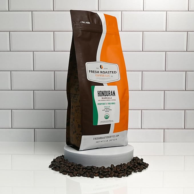 Fresh Roasted Coffee, Organic Honduran Marcala | USDA Organic, 100% Single Origin, Kosher | Medium Roast 2 lb (32 oz) Whole Bean