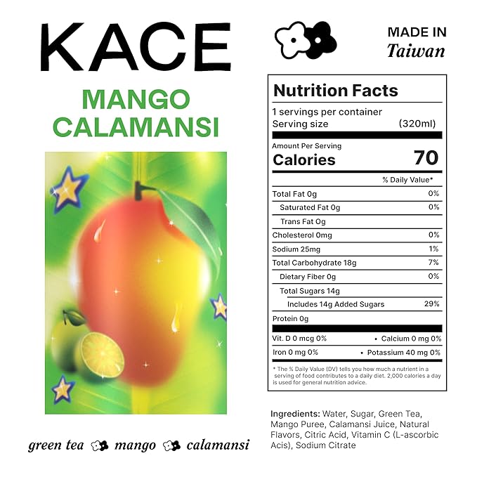KACE Tea Mango Calamansi Green Iced Tea, 10.8 Fl Oz (Pack of 12) - All-Natural Green Tea with Mango, Brewed in Taiwan, 65mg Caffeine, 320ml Can