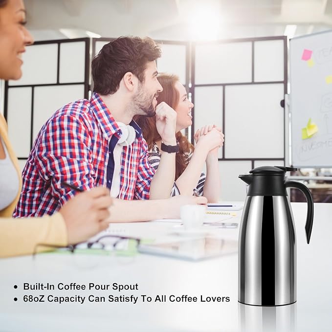 Thermal Coffee Carafe, Insulated Stainless Steel Coffee Carafes for Keeping Hot Coffee & Water Hot Beverage-12Hours, Double Walled Vacuum Coffee Carafe (silver+black)