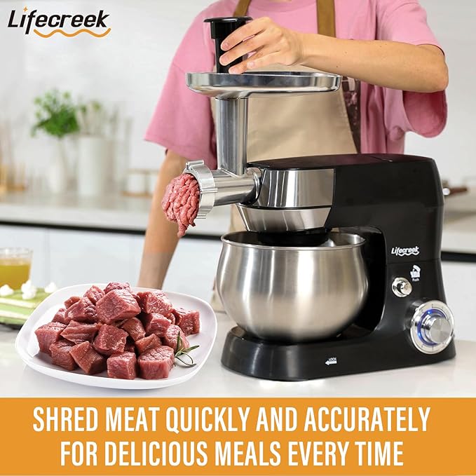 6-in-1 Multifunctional Stand Mixer, 5.3Qt 660W, 6-Speed Tilt-head, Electric Kitchen Mixer with Stainless Steel Bowl,Meat Grinder, Juice Blender (Red)
