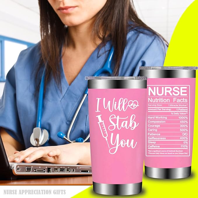 Nurse Gifts for Women - Nurses Week Gift - Nurse Graduation Appreciation Christmas Gifts for Nurses, Practitioner - 20oz I Will Stab You Tumbler Cup