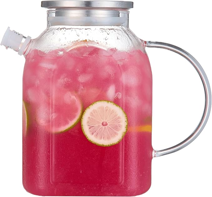 Purefold 1.5 Liter/50 oz Water Pitcher with Full Seal Lid and Spout, High Borosilicate Glass Jug, Leakproof Fridge Door Carafe for Iced Tea, Coffee, Juice, Milk Beverage