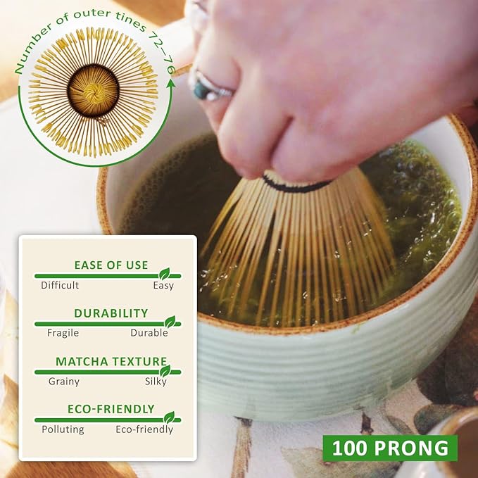 AROU - Matcha Eco Zen 7Pcs Matcha Set Whisk and Bowl, Small Whisk with Holder, Tea Cloth, Sifter, Bamboo Scoop – Spill Free Ceremonial Grade Japanese Tea Set with Handbook – Ideal for Beginners