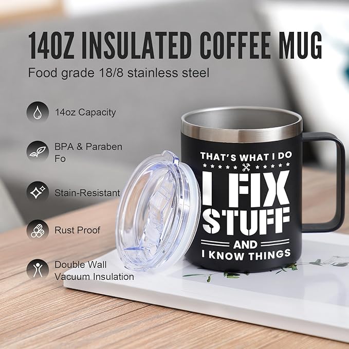 NOWWISH Christmas Gifts for Men, Dad Coffee Mug, Fun Birthday Cups for Dad Husband Grandpa from Daughter Son, 14oz Black
