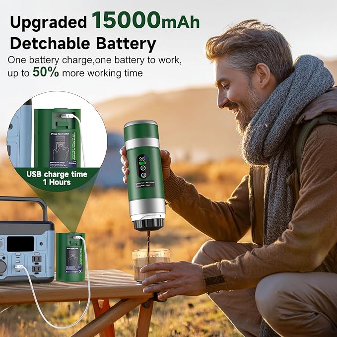 Portable Espresso Machine with Removeable Battery, 20 bar Mini Travel Coffee maker, Expresso Coffee Maker with USB-C,3-in-1 Car Coffee Maker Self-Heating, Ground Coffee & Capsule(Ns&DG)