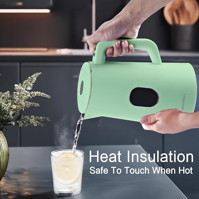 1.5L Electric Kettle Stainless Steel, Double Wall Cool Touch Teapot, Fast Boil,5 Temperature Control, LED Display, Auto Shut-Off,Keep Warm Function,Green