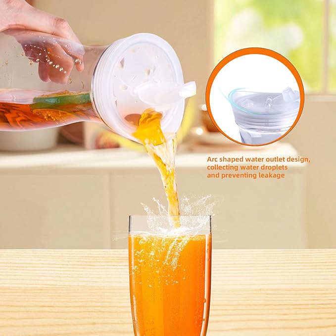 4 pack 35oz Plastic Water Carafe with Flip Top Lid, Round Base Juice Containers for Mimosa Bar - BPA-Free Leakproof Beverage Pitcher for Water, Iced Tea, Milk & Fridge Storage（4Pack/35oz ）