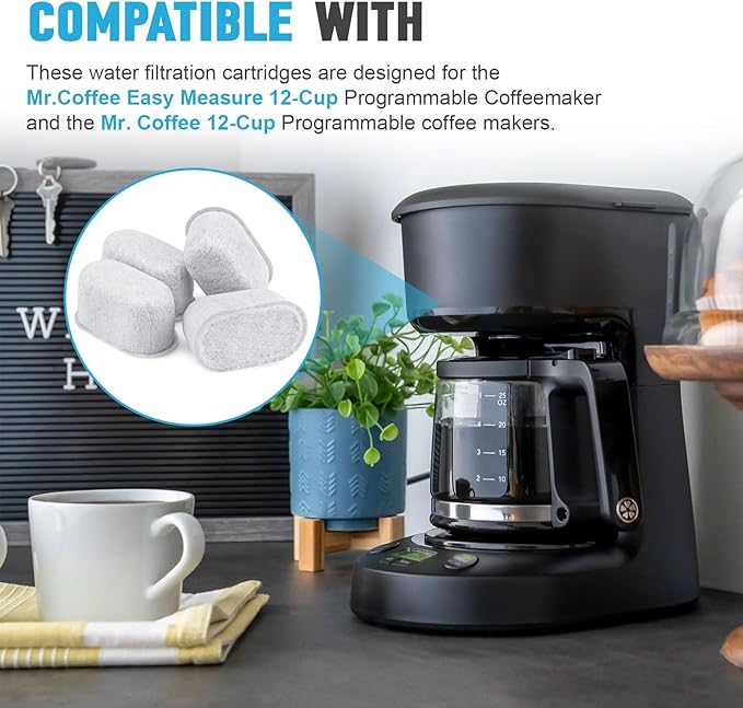 Activated Water Coffee Filter 12 Cup Fits For Mr.Coffee Maker Water Filter Replacement Cartridge Reusable Filter Pods With Activated Charcoal Removes Impurities,Calcium,Chlorine And Odors (4PCS)