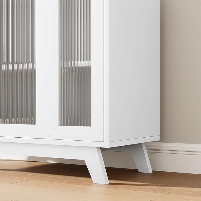 CABIHOME Buffet Cabinet, 36" Sideboard Buffet Storage Cabinet with Adjustable Shelves and Fluted Glass Door, Modern Coffee Bar, Table for Kitchen, Dining Room, White