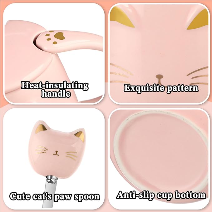 Cat Coffee Cup Warmer Coffee Warmer with Mug for Women Electric Coffee Mug Heater Temperature Control Ceramic Cute Cat Smart Coffee Warmer for Office Christmas Birthday Gift (Pink)