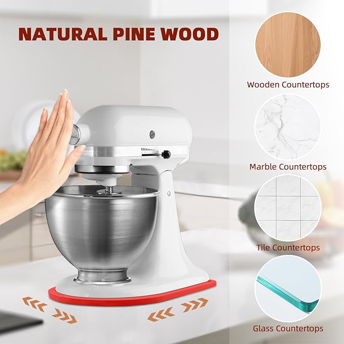 Mixer Slider Compatible with 4.5-5 QT Kitchen Aid Stand Mixers, Kitchen Countertop Storage Mover Sliding Caddy Mixer Slider Mat for Kitchen Aid Stand Mixer Accessories Attachment (Pine Wood - Red)