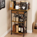 3 Tier-Coffee Bar Stand Station Cart with Storage Drawer, Extended Worktop Coffee Table, Farmhouse Corner Bar Cabinet for Small Spaces, Barkers Rack Home Bar for Entryway, Living Room