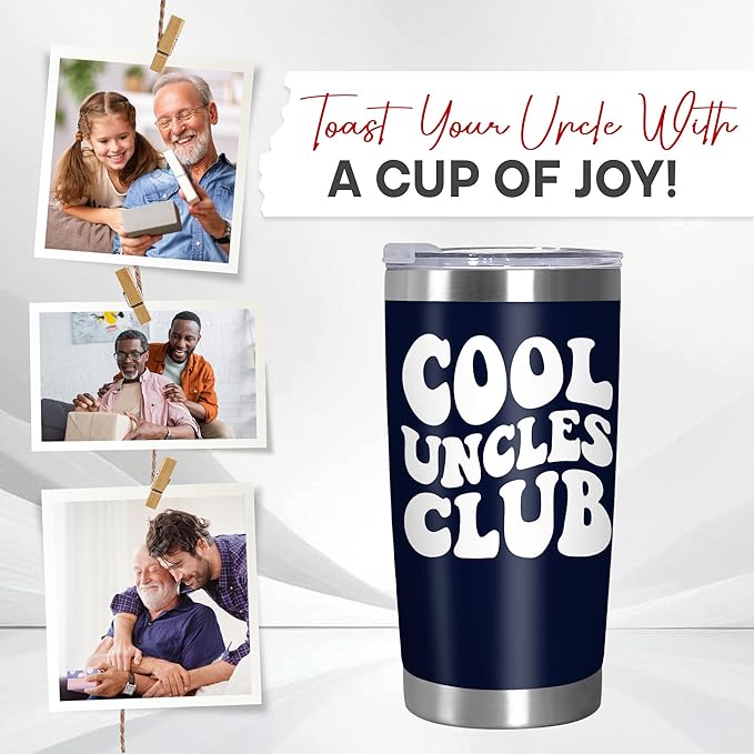 Christmas Funny Uncle Gifts from Niece Nephew - Cool Uncles Club 20 oz Stainless Steel Insulated Coffee Tumbler with Lid - Father's Day Birthday Christmas Funny Gifts for Uncle Men Brother