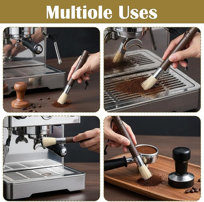 2 Pack Espresso Machine Brush Cleaner Tool Coffee Grinder Cleaning Brush Barista Wood Dusting Brushes Coffee Bar Accessories with Hanging Loop for Wood Handle Coffees Machine Toaster Home Kitchen