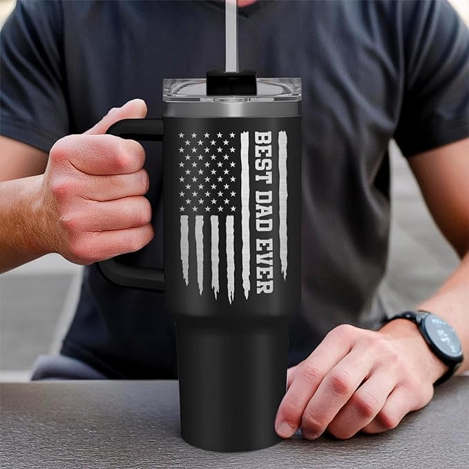 SANDJEST Best Dad Ever Tumbler 40oz Stainless Steel Insulated with Lid & Straw, Dads Gifts for Christmas Birthday Valentine Fathers Day, Father Coffee Cup Gift for Dad Daddy Father from Daughter Son
