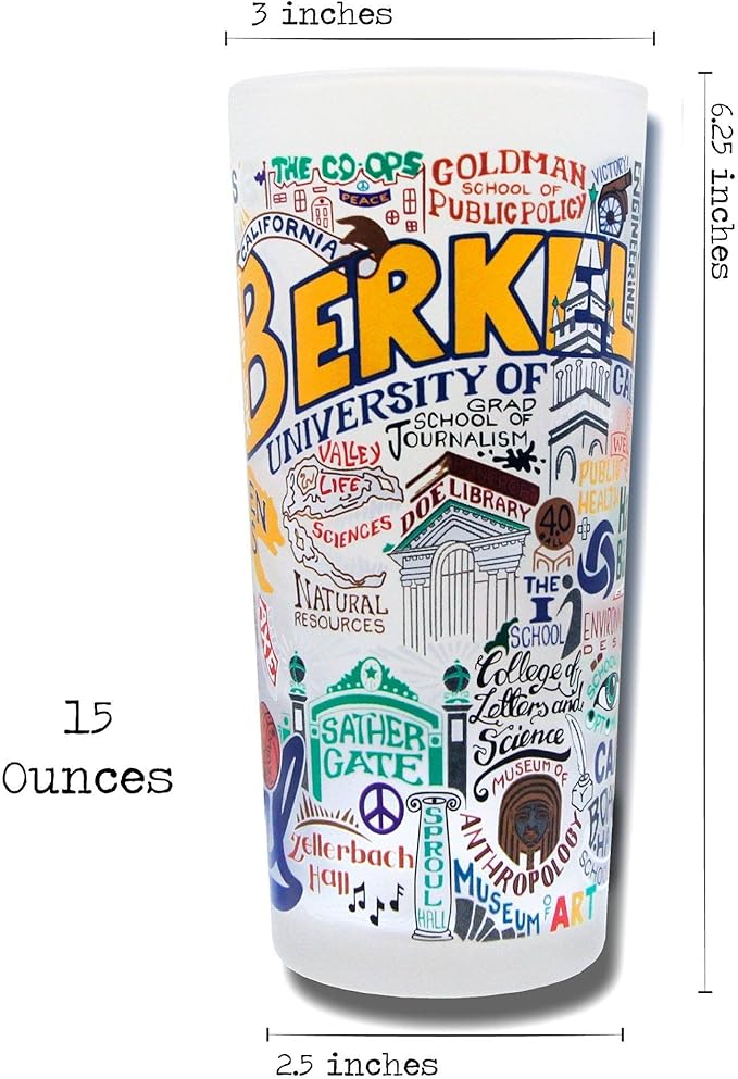 Catstudio Drinking Glass, UC Berkeley Glass Cup for Kitchen, 15oz Dishwasher Safe Tumbler for UCB Alumni