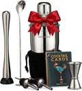 Modern Mixology 8-Piece Cocktail Shaker Set, 24oz Stainless Steel Bartender Kit with Velvet Giftable Bag, Curated Travel Cocktail Kit for Hosting Essentials (Silver)
