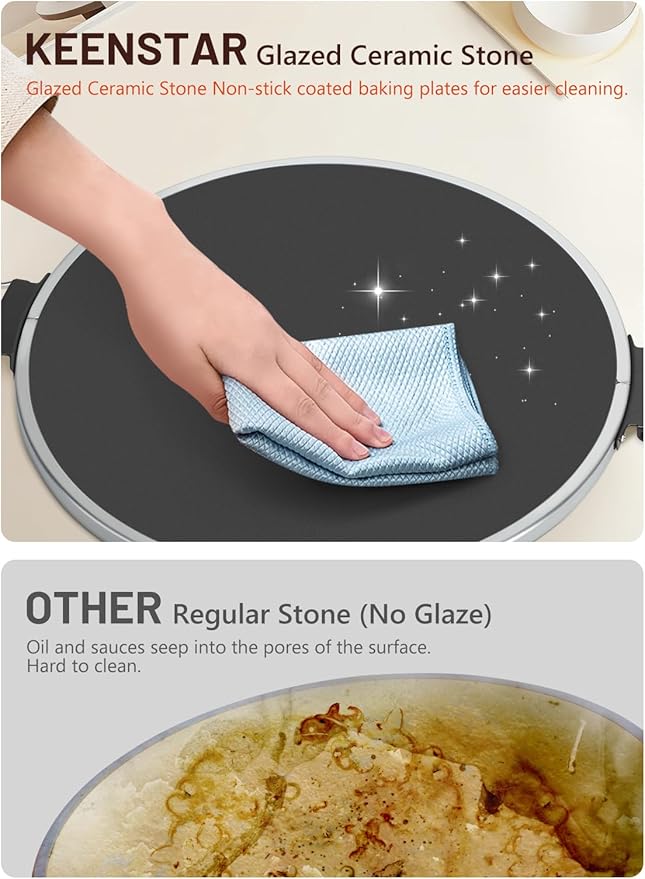 KEENSTAR Electric Pizza Oven Indoor with Glazed Ceramic Stone, 12-Inch Portable Countertop Pizza Maker with Adjustable Timer, 1200W Heat up to 800°F Pizza Maker with Viewing Window for Home DIY Pizza