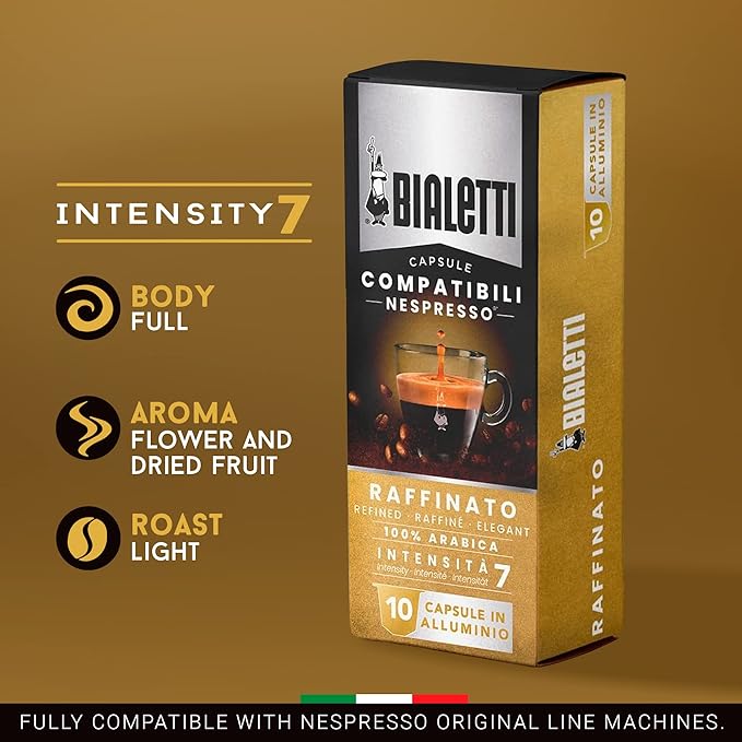 Bialetti Aluminum Nespresso Compatible Capsules - 100 count RAFFINATO Espresso Pods compatible with Nespresso Machines