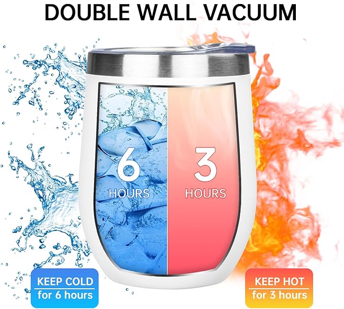 MEZMUT 12oz Insulated Wine Tumbler with Lid Double Wall Vacuum Stainless Steel Wine Glass Coffee Mug Insulated Tumbler Cup for Champaign, Cocktail, Beer (White,4 Pack)