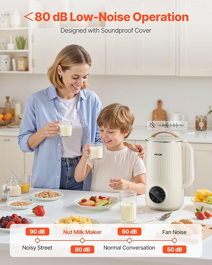 VEVOR 8-in-1 Nut Milk Maker, 34 oz Soy Milk Maker with 180W Blending, for Homemade Oat, Nut, Soy, Juice, Milkshake, Rice Cereal, Plant-Based Beverages with Self-Cleaning, Boil Water, 12-Hour Delay