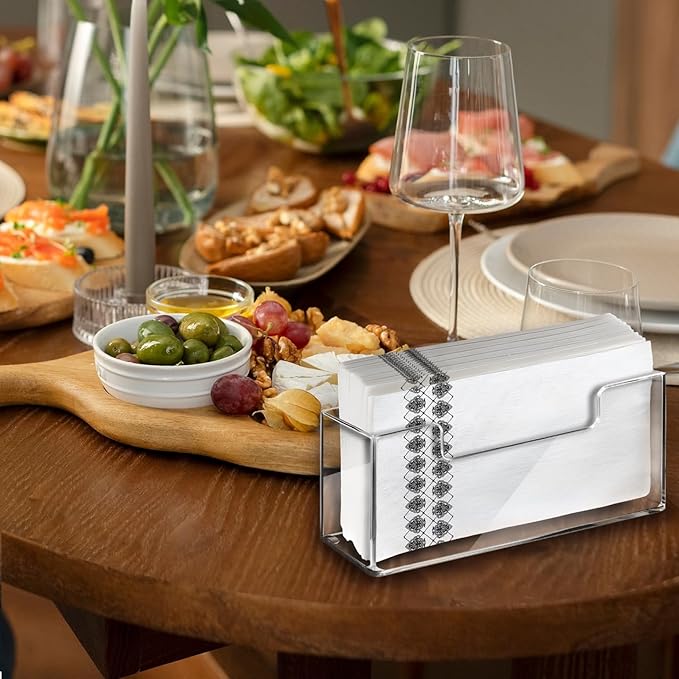 Acrylic Guest Towel Holder Tray for Bathroom – Vertical Paper Towel Holder for Disposable Hand Towels, Clear Waterproof Napkin Organizer for Bathroom Countertop or Kitchen Sink