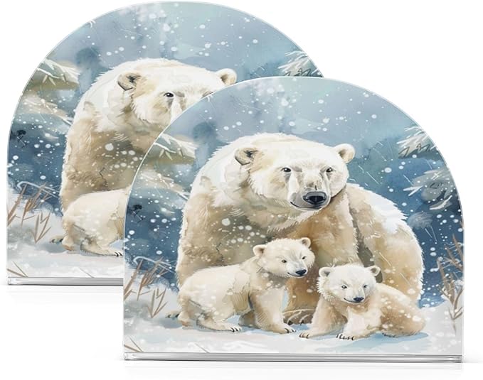 Polar Bear Napkin Holder for Table Paper Cocktail Napkin Holders for Kitchen Dinning Acrylic Dinner Napkin Dispenser for Dinner Home Decor Bar 2 Pack