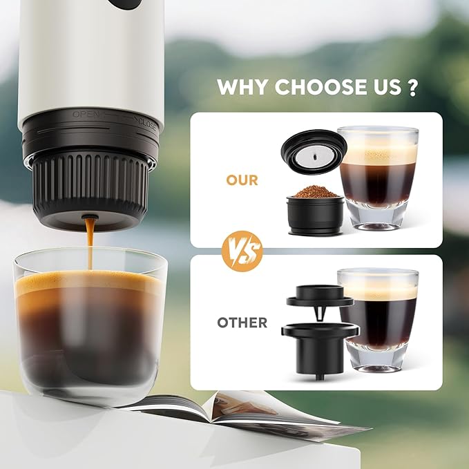 Portable Espresso Machine, Travel Coffee Maker for Camping, Car Coffee Maker Self-Heating with USB-C, 2 in 1 With Ground Coffee & NS Capsule for RV, Hiking, Office,Christmas Gifts for Men(White)