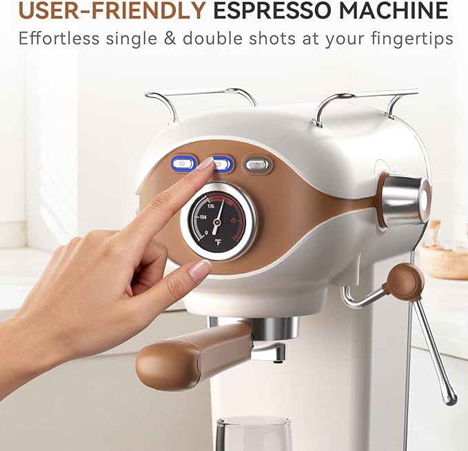 Espresso Machine, 20 BAR Pump Temperature Control, Compact Espresso Maker with Steam Milk Frother, Professional Coffee Makers for Home, Cappuccino, Latte, Gifts for Coffee Lover, White